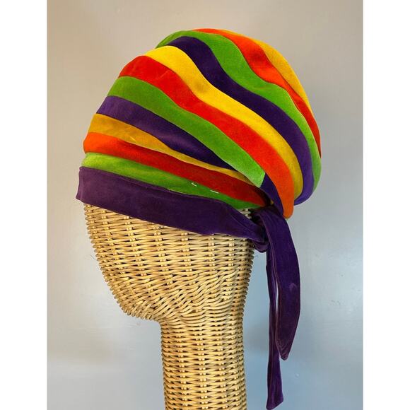 Vtg 50s 60s New Look Velvet Color Block Turban Bee Hive Hat Belmar B Altman Co - Picture 5 of 15